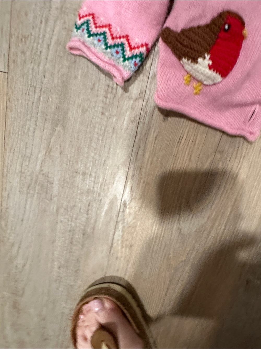 Baby Boden Pink Knit Cardigan with Colorful Fair Isle Yoke and Robin Pockets - Picture 4 of 6